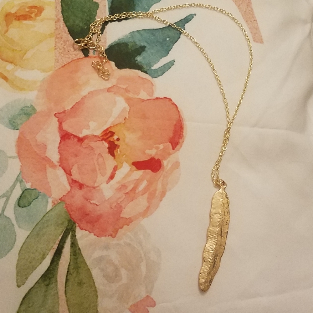 Bohemian Boho Gold Tone Feather Necklace